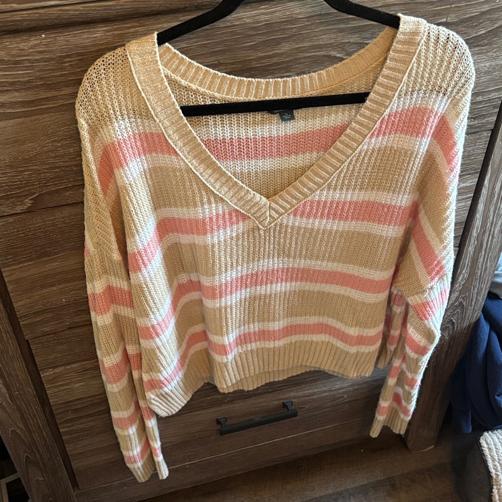 Wild Fable Pink Striped V-Neck Sweater